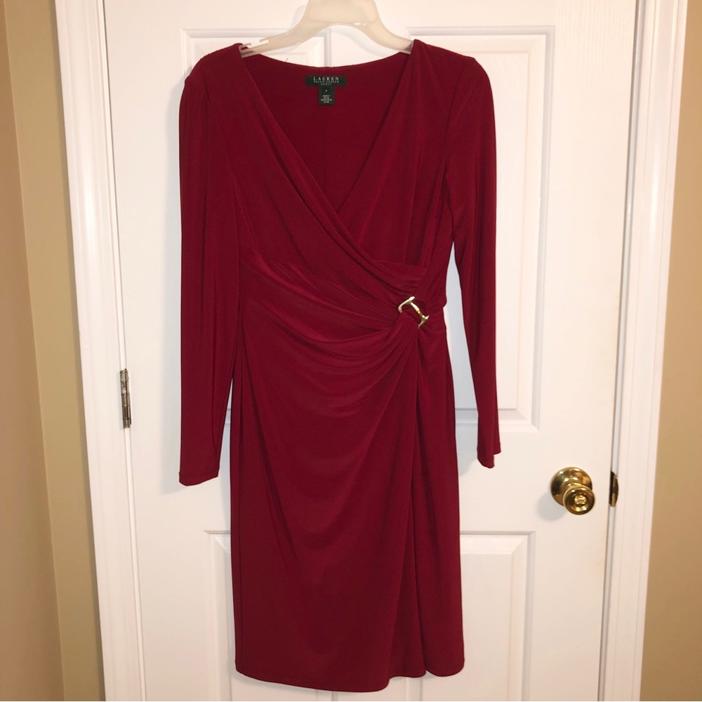 Lauren Ralph Lauren Faux Wrap Dress Women’s Size 4 Beautiful Cranberry Red